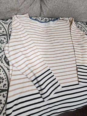 Talbots Striped Crewneck Top in White, Black and Gold